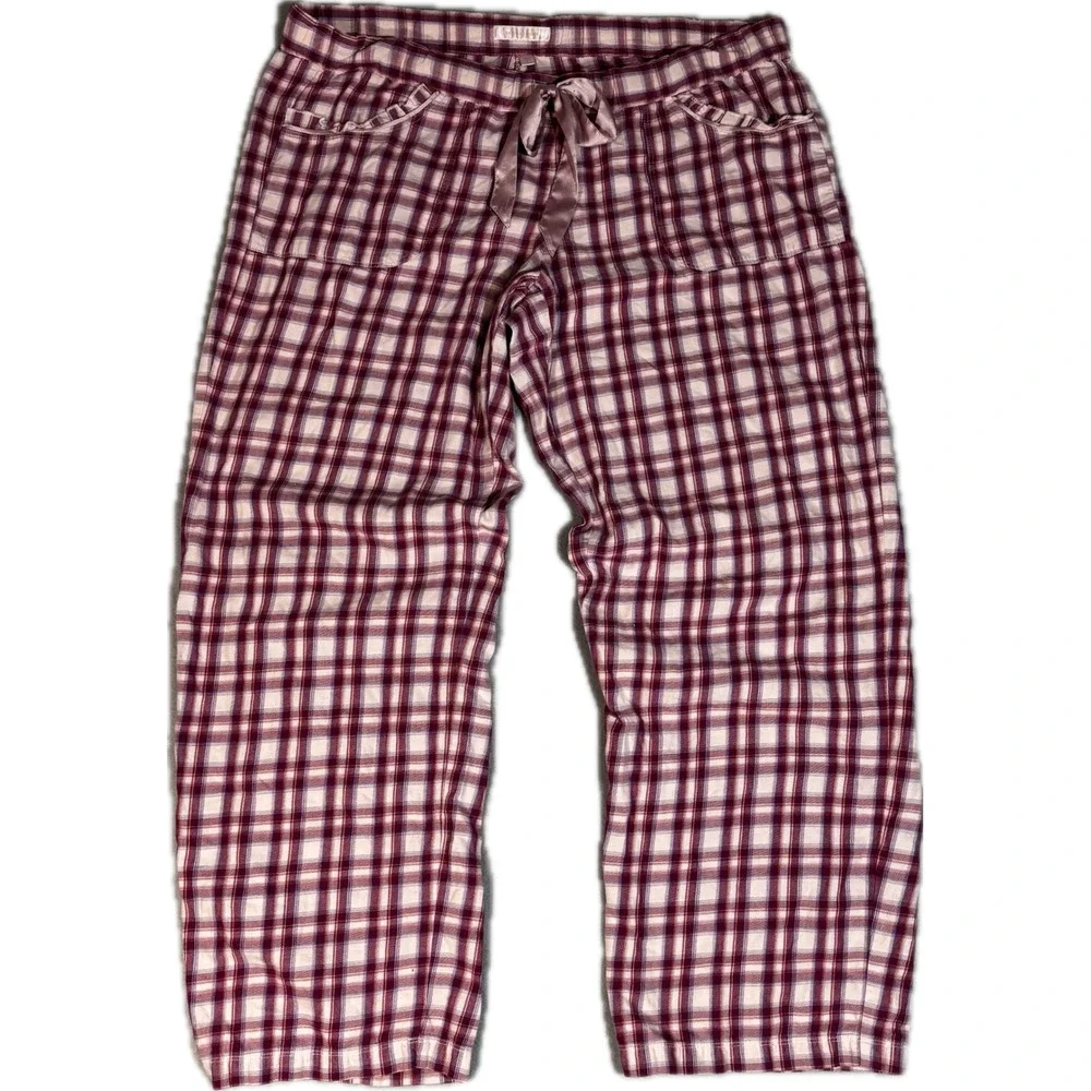 Victoria's Secret‎ Pink Plaid Cotton Pajama Pants Satin Bow Pockets Large